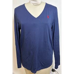 Ralph Lauren Sport Women’s Pima Cotton Navy Blue V-Neck Long Sleeve Tee Size XL